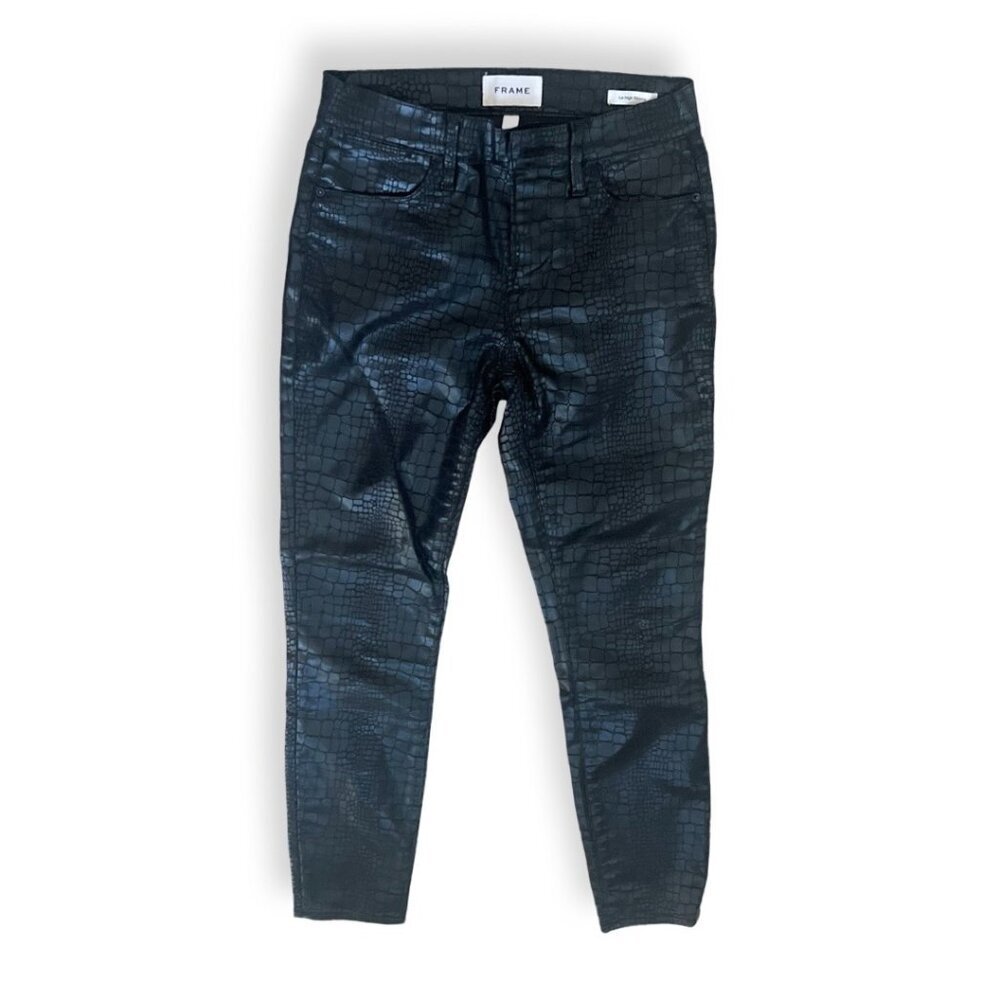 FRAME Le high skinny black coated textured jeans size size 25